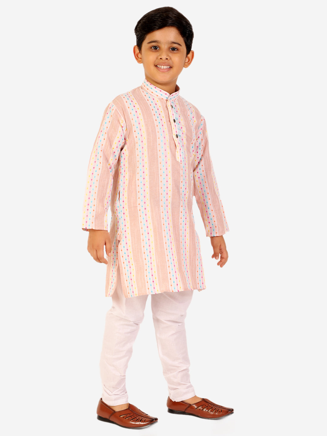 Pro Ethic Boys Peach Kurta Pajama Set Cotton Self Design (S-164)