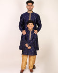 Father Son Kurta Pajama Same Dress Ethnic Wear Navy Blue