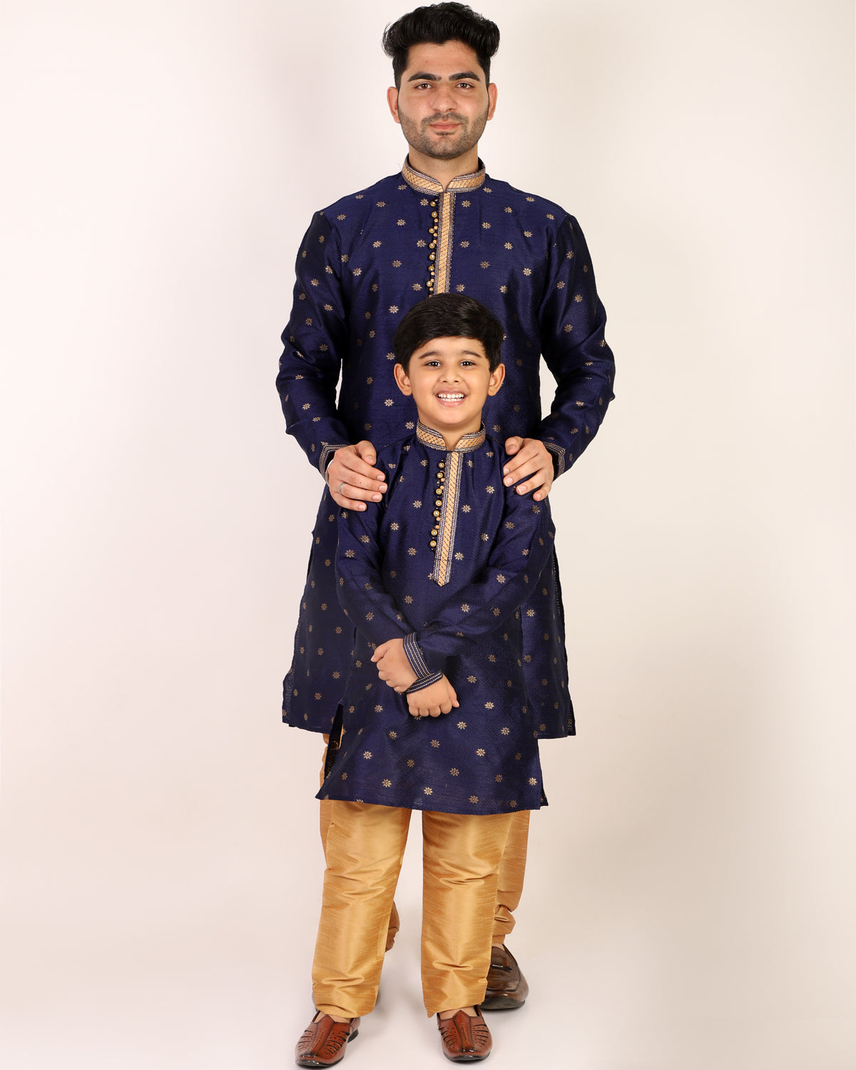 Father Son Kurta Pajama Same Dress Ethnic Wear Navy Blue