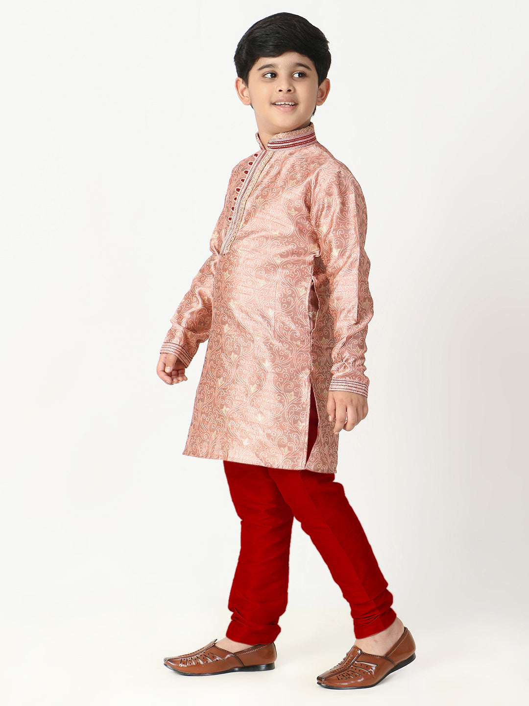 Pro Ethic Silk Kurta Pajama For Boys Pink Floral Print S-207