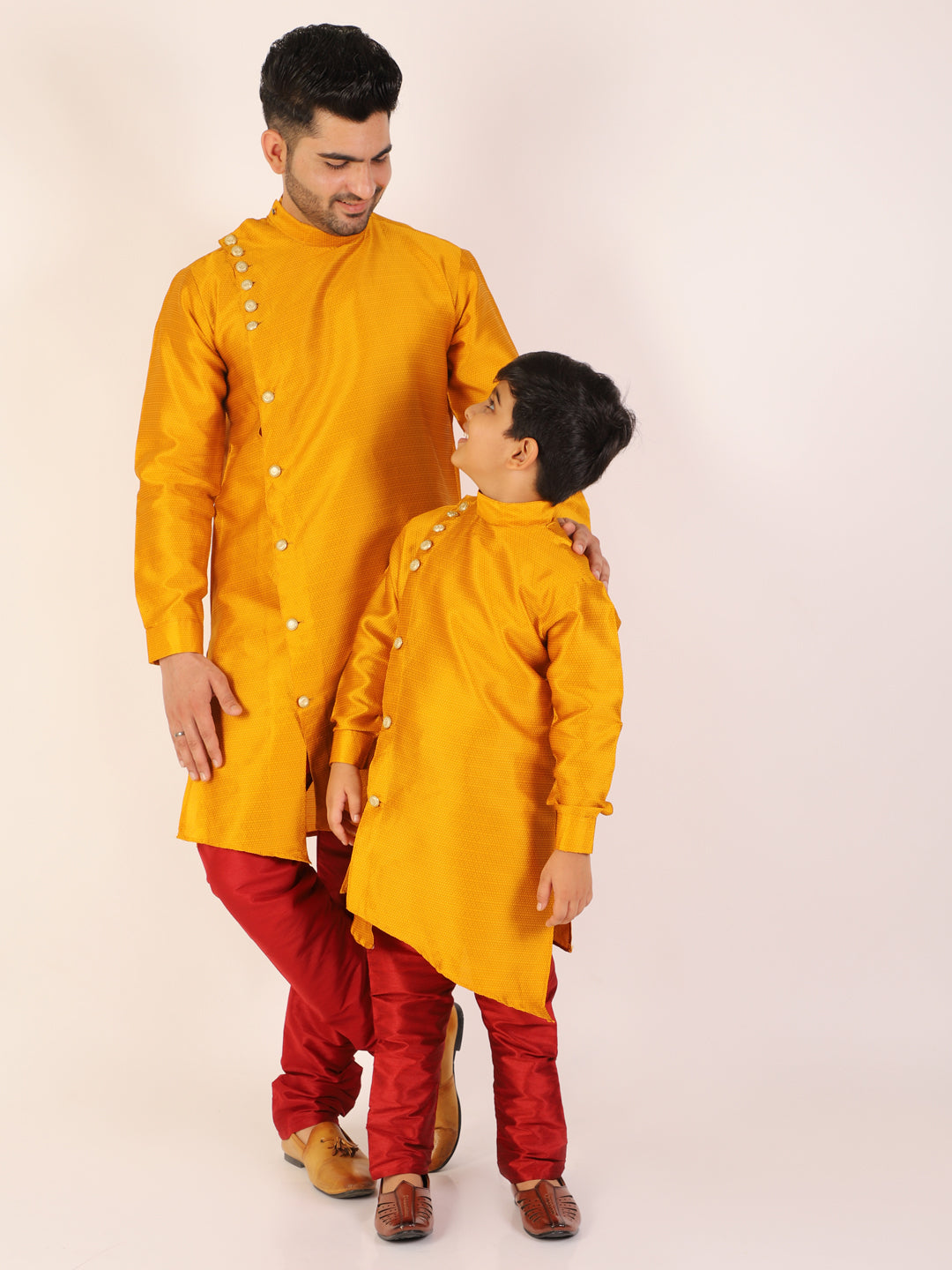 Pro Ethic Men's Mustard Silk Father Son Matching Kurta Pajama Outfits B102