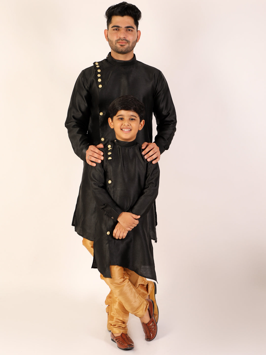 Pro Ethic Men's Black Silk Father Son Matching Kurta Pajama Outfits B102