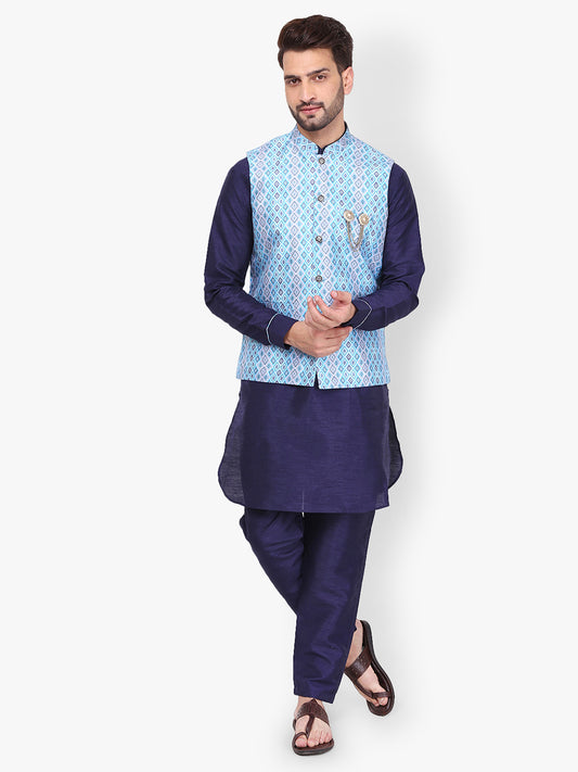 Pro-Ethic Silk Kurta Pajama With Jacket For Men | Navy Blue (C-102)