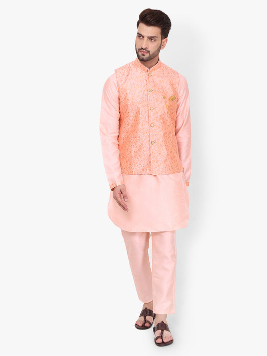 Pro-Ethic Style Developer Silk Kurta Pajama With Jacket For Men | Light Pink (C-101)