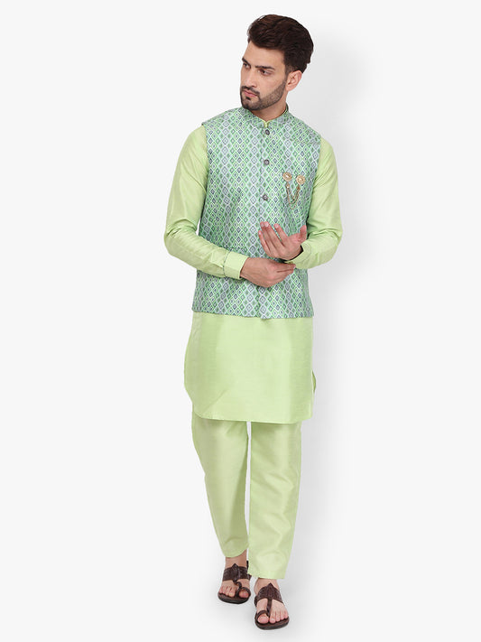 Pro-Ethic Silk Kurta Pajama With Jacket For Men | Light Green (C-102)