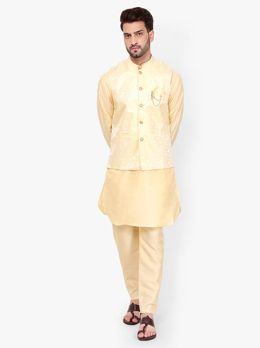 Pro-Ethic Silk Kurta Pajama With Jacket For Men | Yellow (C-104)