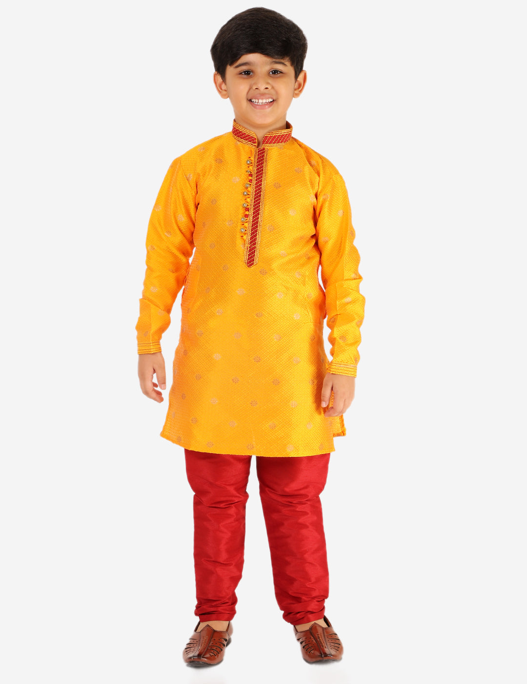 Pro Ethic Boys Kurta Pajama Set Silk Self Design Yellow (S-174)