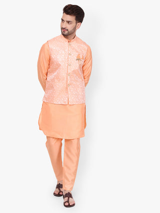 Pro-Ethic Silk Kurta Pajama With Jacket For Men | Orange (C-104)