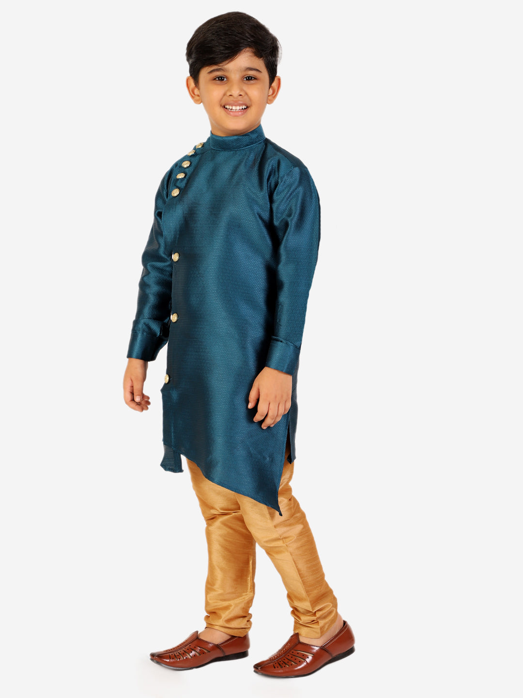 Pro Ethic Boy's Silk Jacquard Style Teal Green Kurta Pajama Set (S-162)