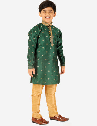 Pro Ethic Boys Kurta Pajama Set Silk Self Design Green (S-174)