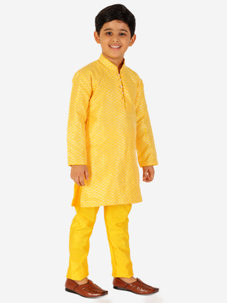 Pro Ethic Boy's Silk Jacquard Yellow Kurta Pajama Set (S-161)