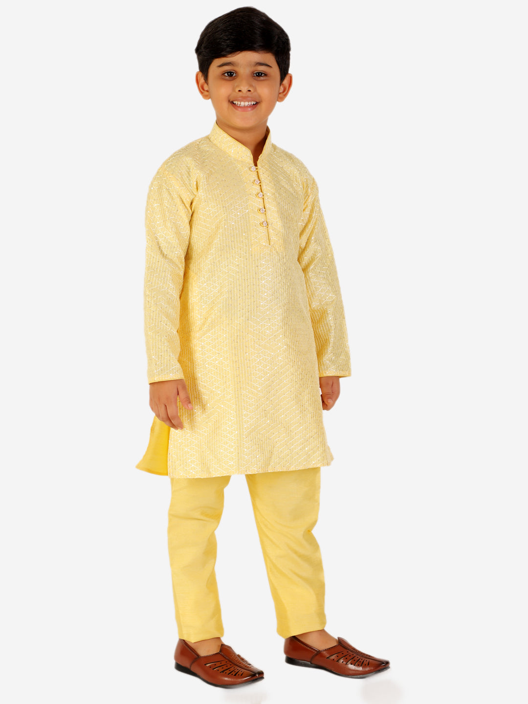 Pro Ethic Boy's Silk Jacquard Lemon Kurta Pajama Set (S-161)