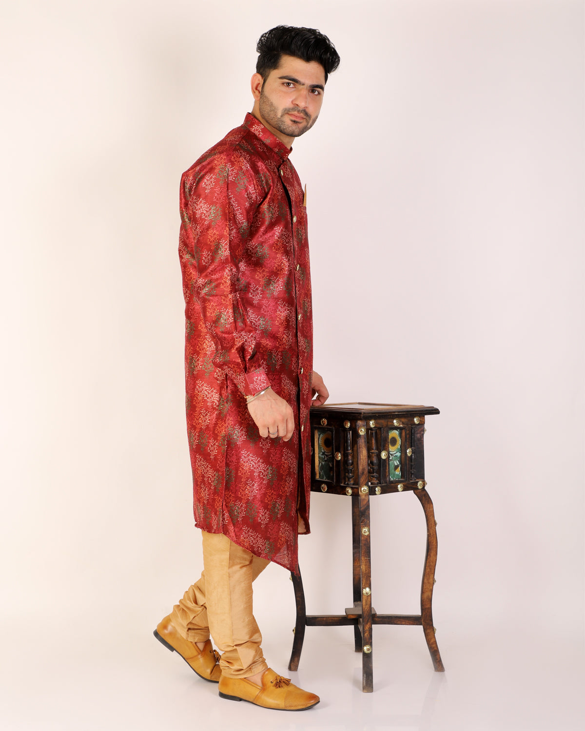 Pro Ethic Men's Kurta Pajama Set Silk - Maroon (A-106)