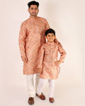 Father Son Kurta Pajama Same Dress Ethnic Wear Light Orange 