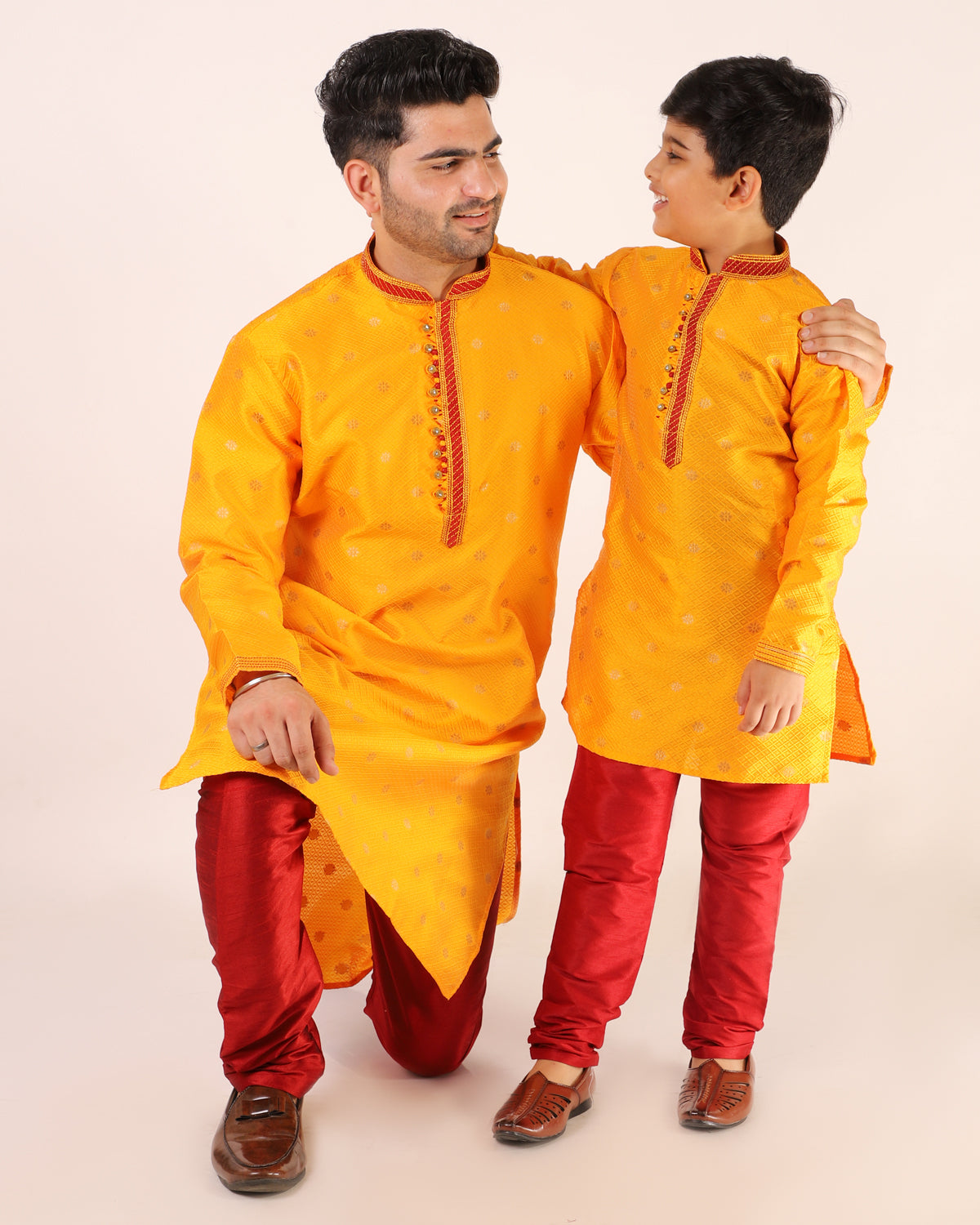 Father Son Kurta Pajama Same Dress Ethnic Wear Mustard