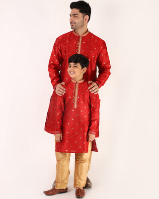 Father Son Kurta Pajama Same Dress Ethnic Wear Red