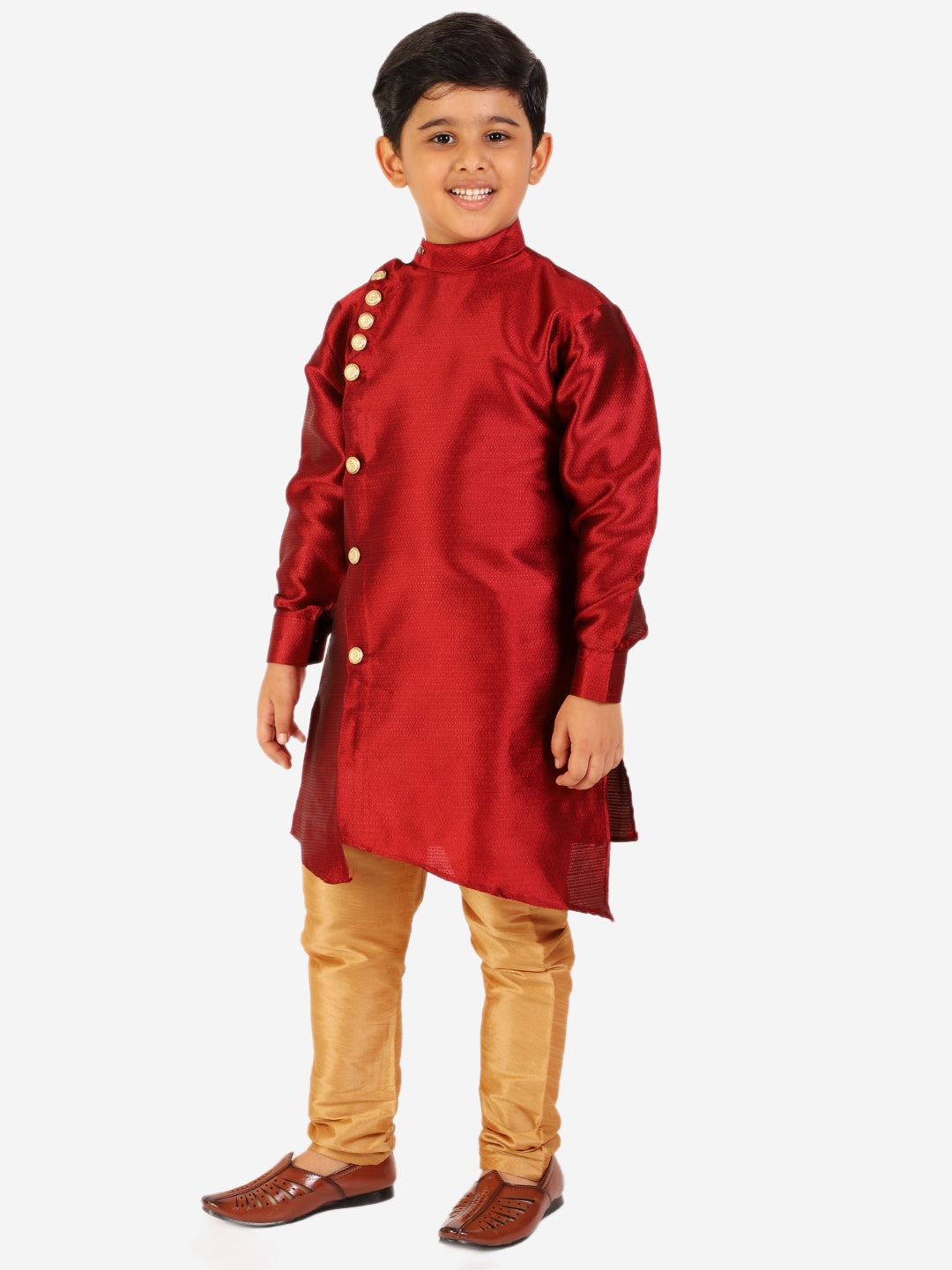 Pro Ethic Boy's Silk Jacquard Style Maroon Kurta Pajama Set (S-162)