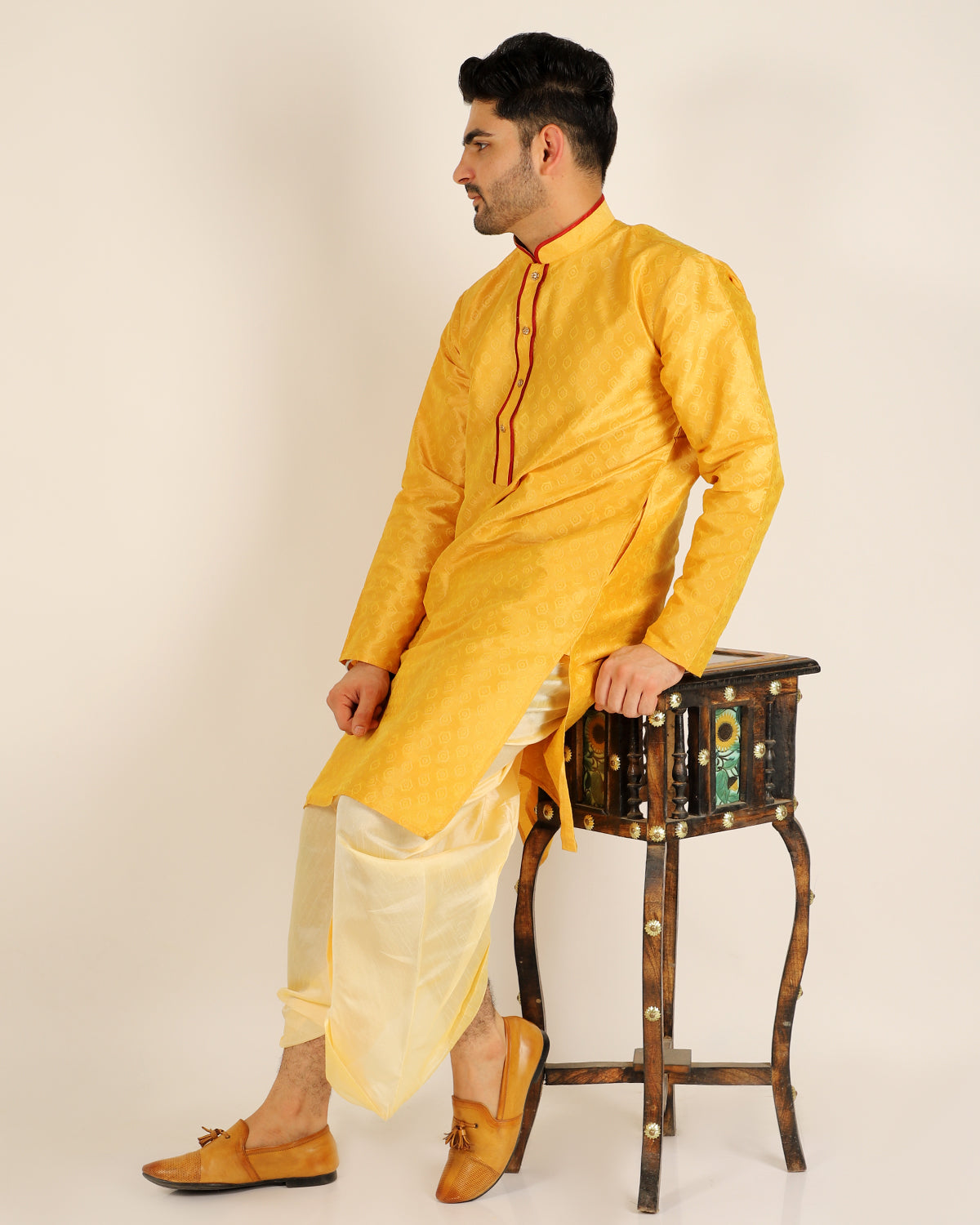 Pro Ethic Men's Dhoti Kurta Set Silk - Mustard (A-105)
