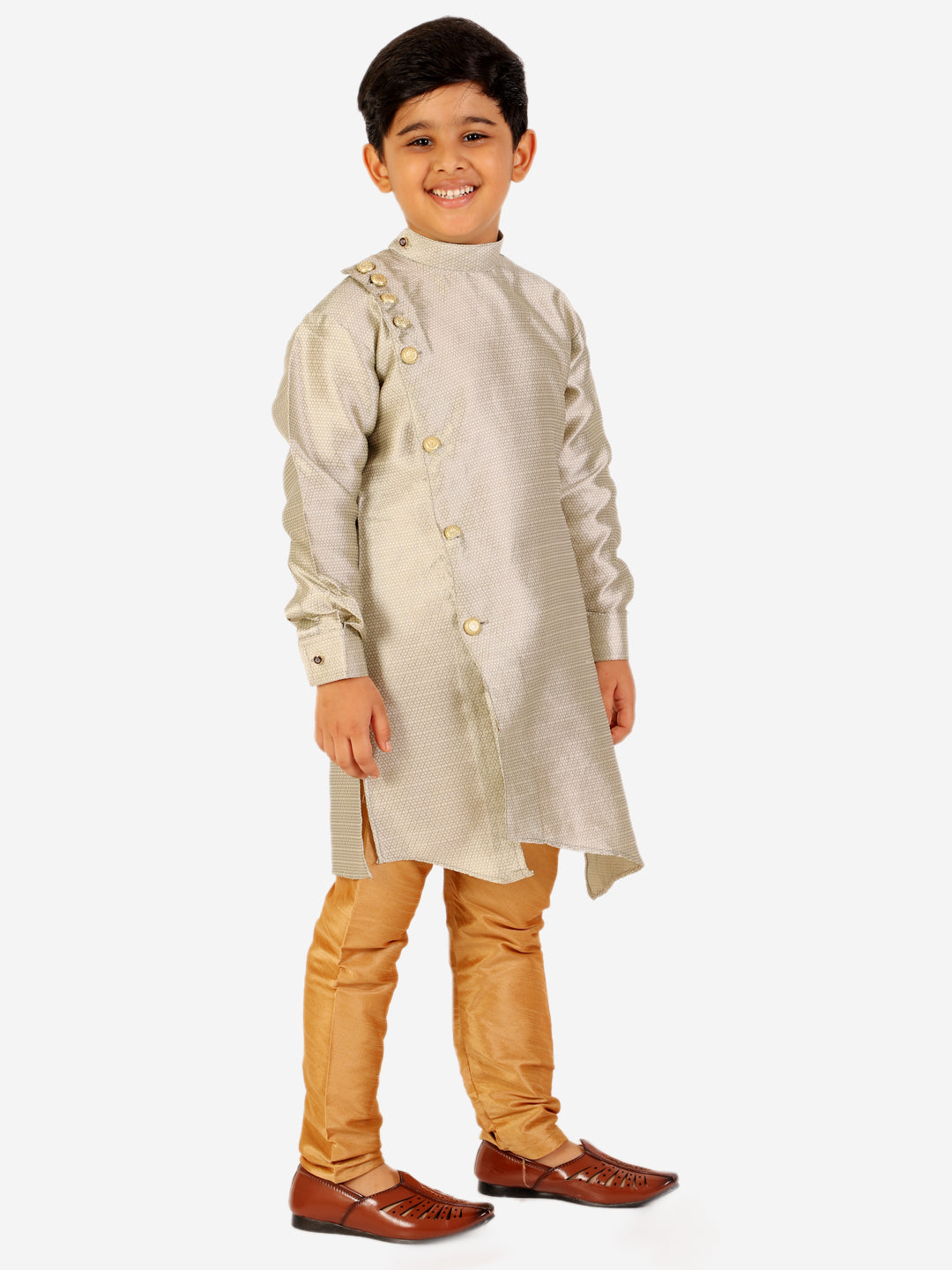 Pro Ethic Boy's Silk Jacquard Style Cream Kurta Pajama Set (S-162)