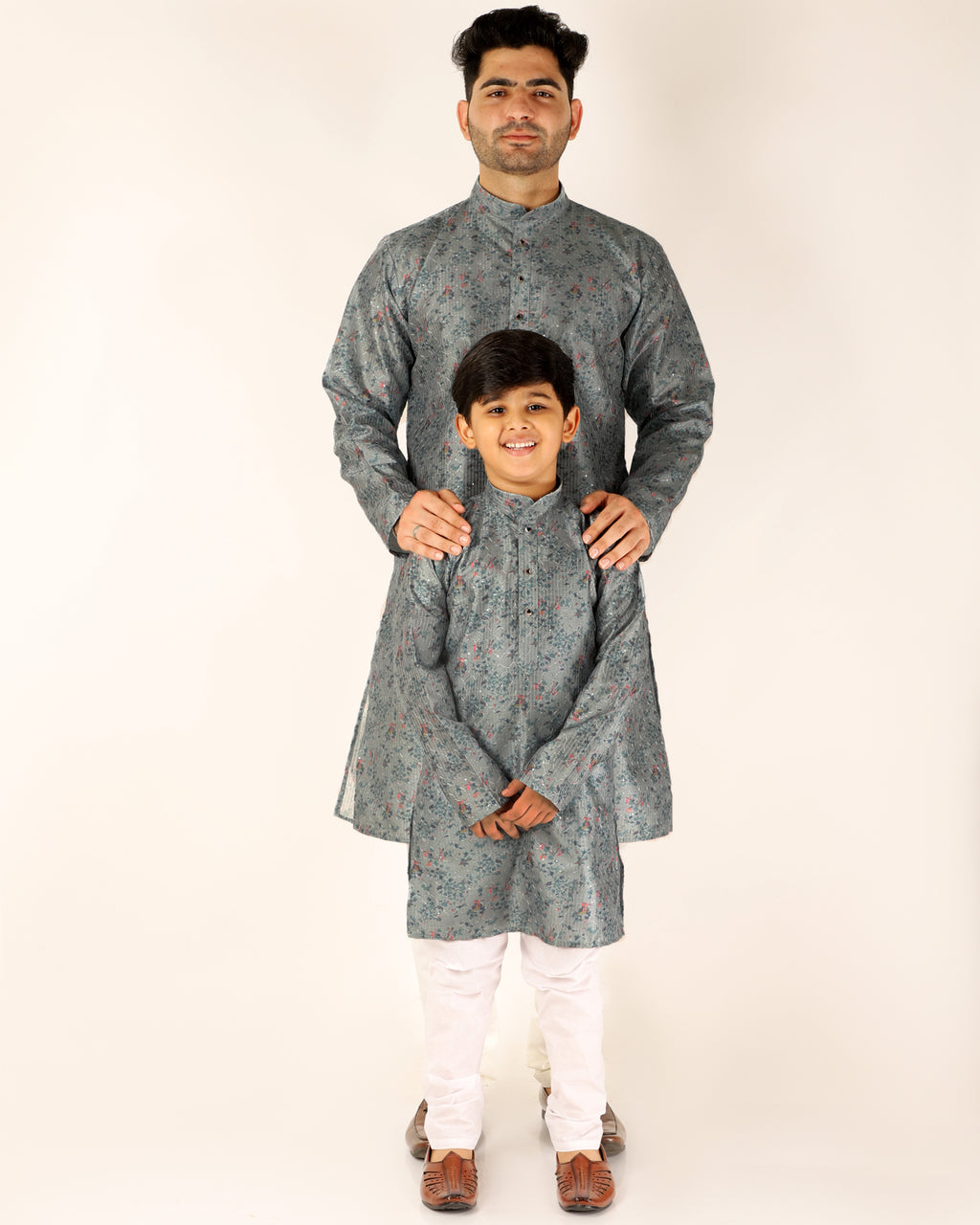 Father Son Kurta Pajama Same Dress Ethnic Wear Grey