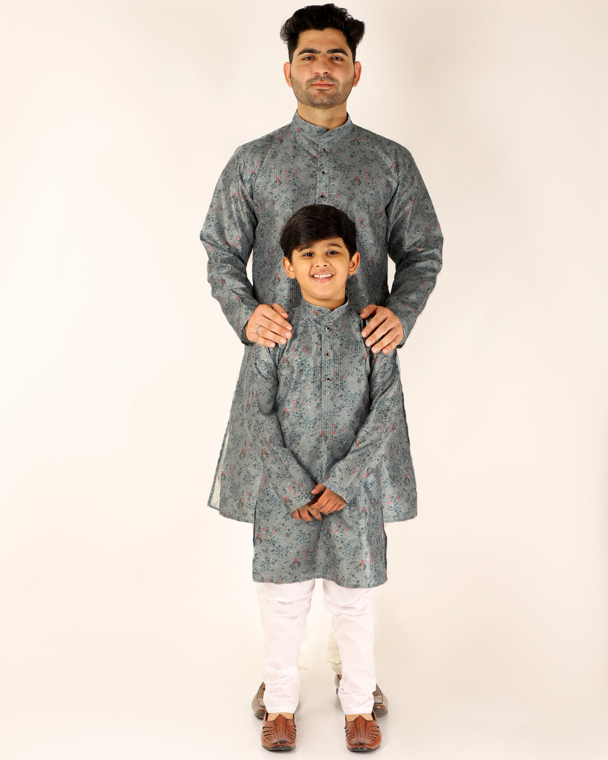 Father Son Kurta Pajama Same Dress Ethnic Wear Grey