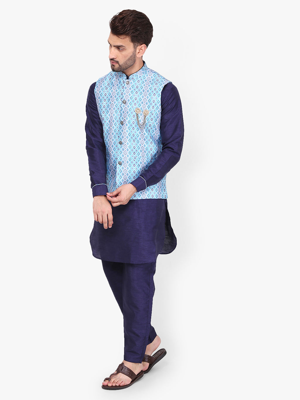 Pro-Ethic Silk Kurta Pajama With Jacket For Men | Navy Blue (C-102)