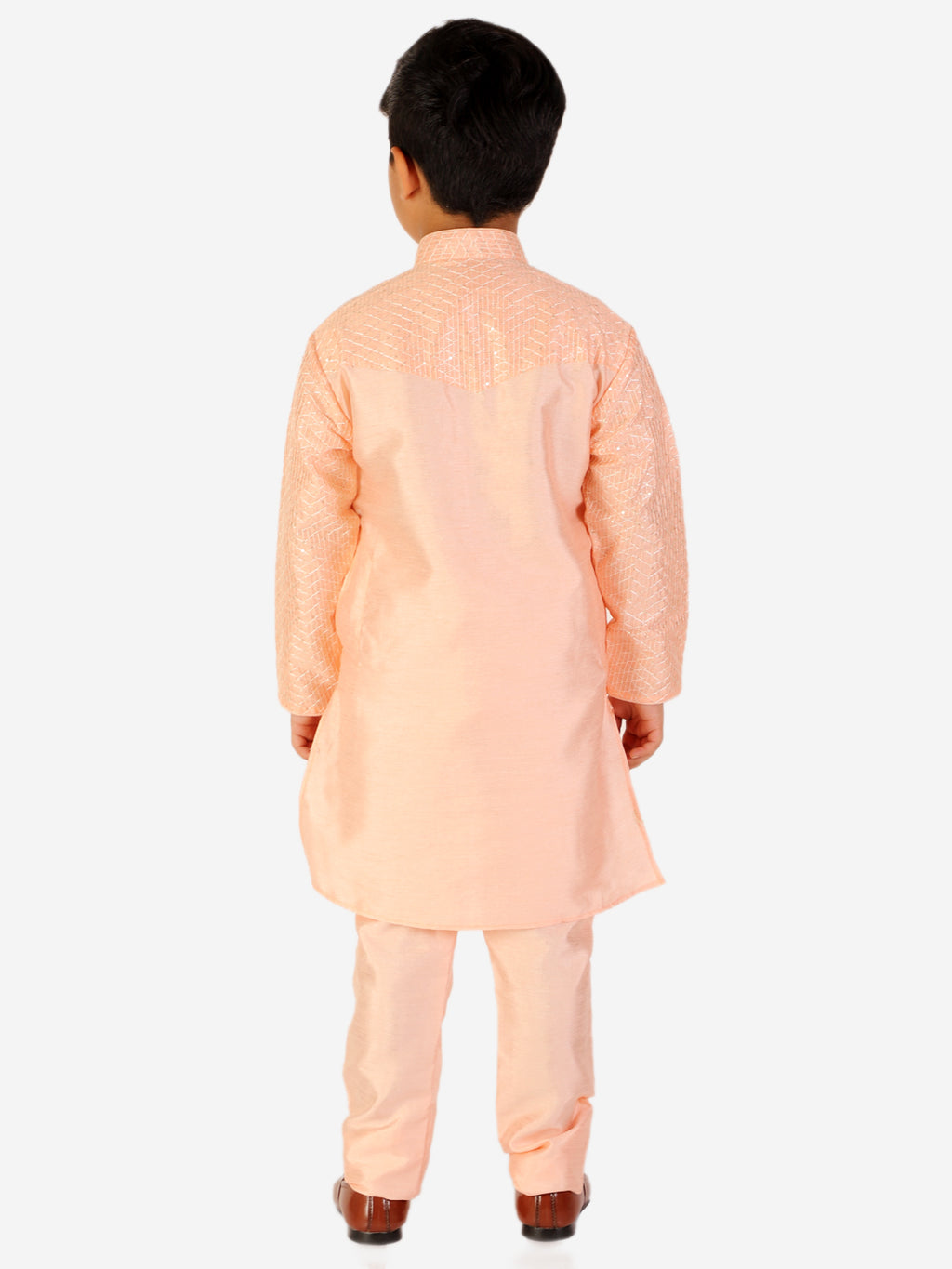 Pro Ethic Boy's Silk Jacquard Peach Kurta Pajama Set (S-161)