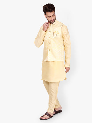 Pro-Ethic Silk Kurta Pajama With Jacket For Men | Yellow (C-104)