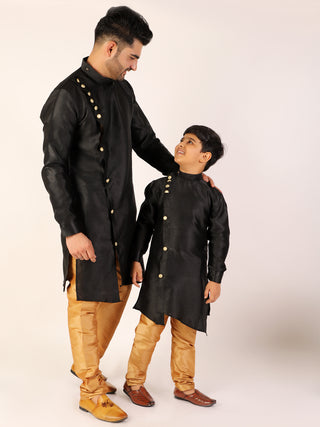 Pro Ethic Men's Black Silk Father Son Matching Kurta Pajama Outfits B102