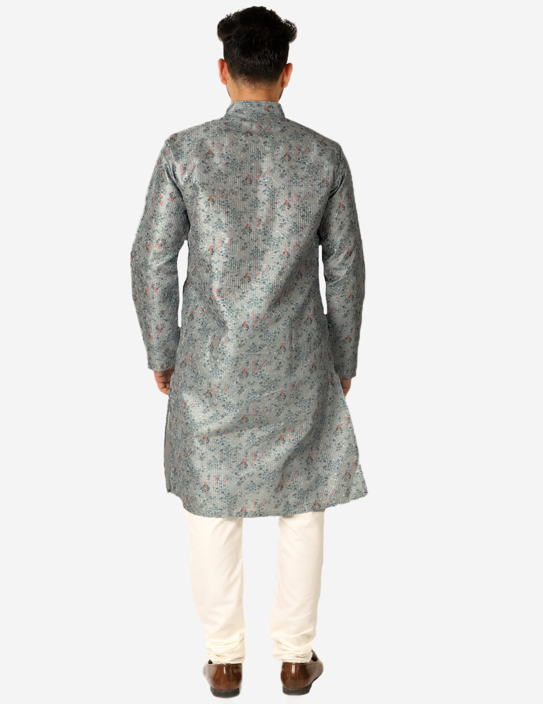 Pro Ethic Men's Kurta Pajama Set Silk - Asymmetrical Style - Grey (A-107)