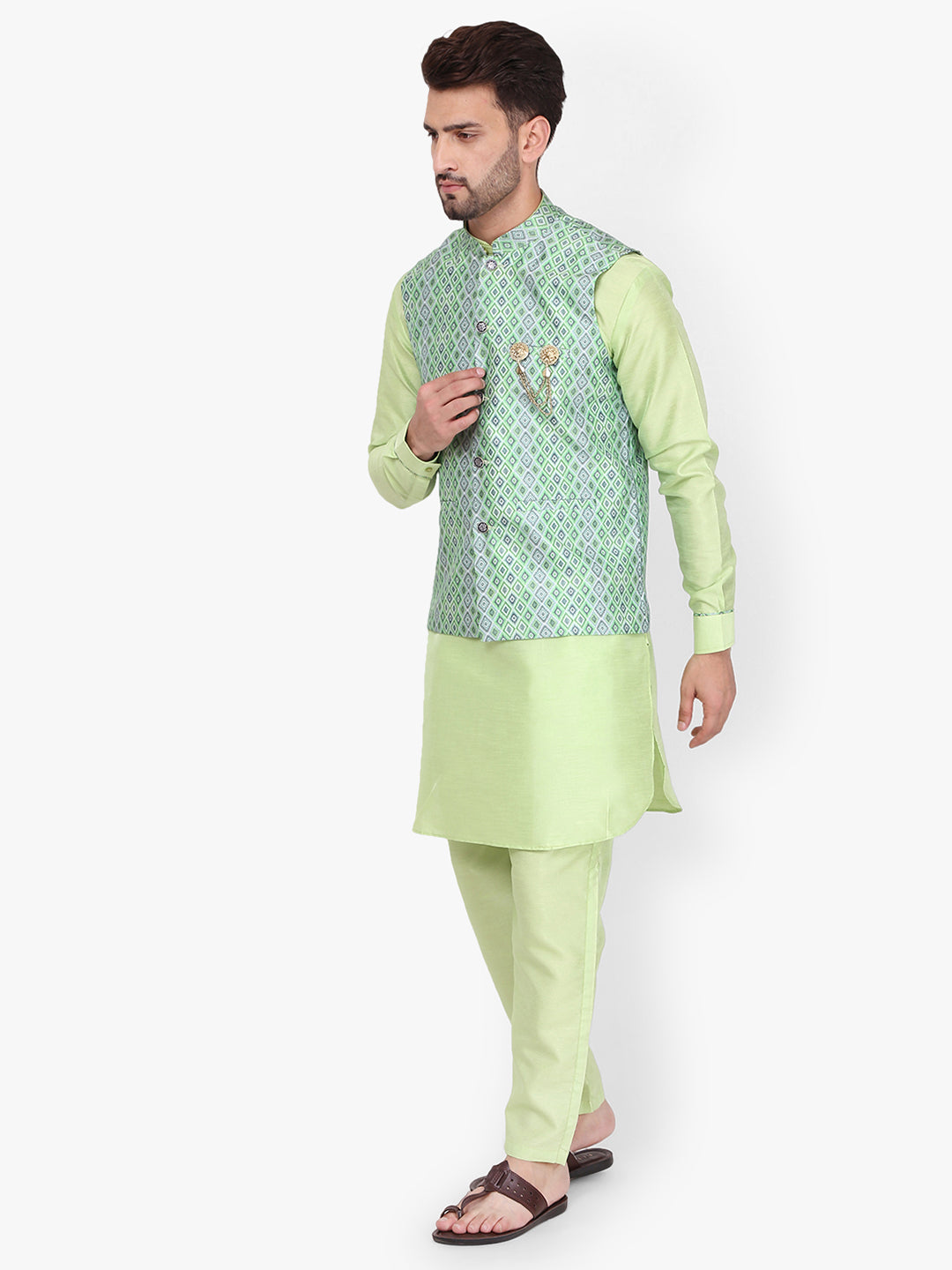 Pro-Ethic Silk Kurta Pajama With Jacket For Men | Light Green (C-102)