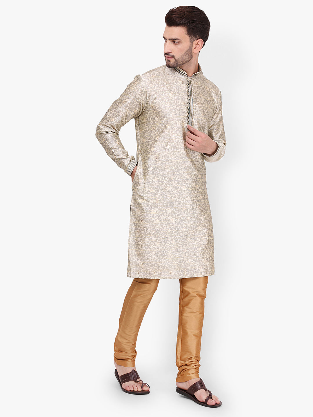 Pro Ethic Men's Kurta pajama set - Mandarin Collar | Silk | Fon | (A-115)