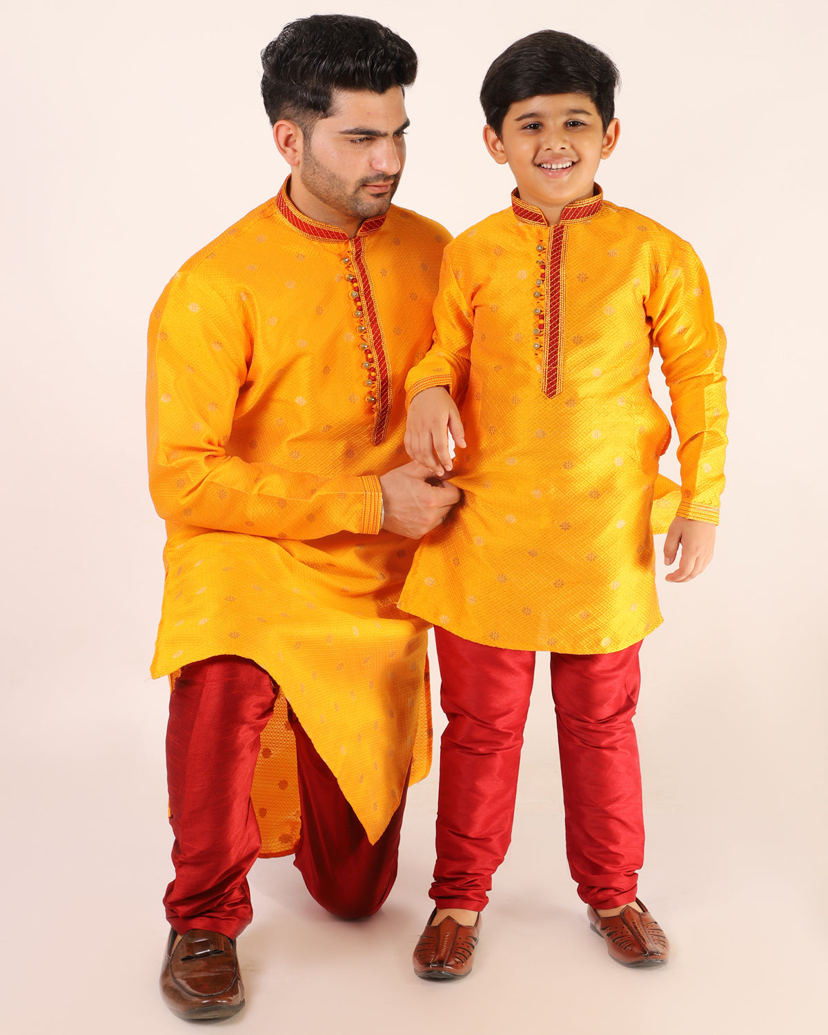 Father Son Kurta Pajama Same Dress Ethnic Wear Mustard