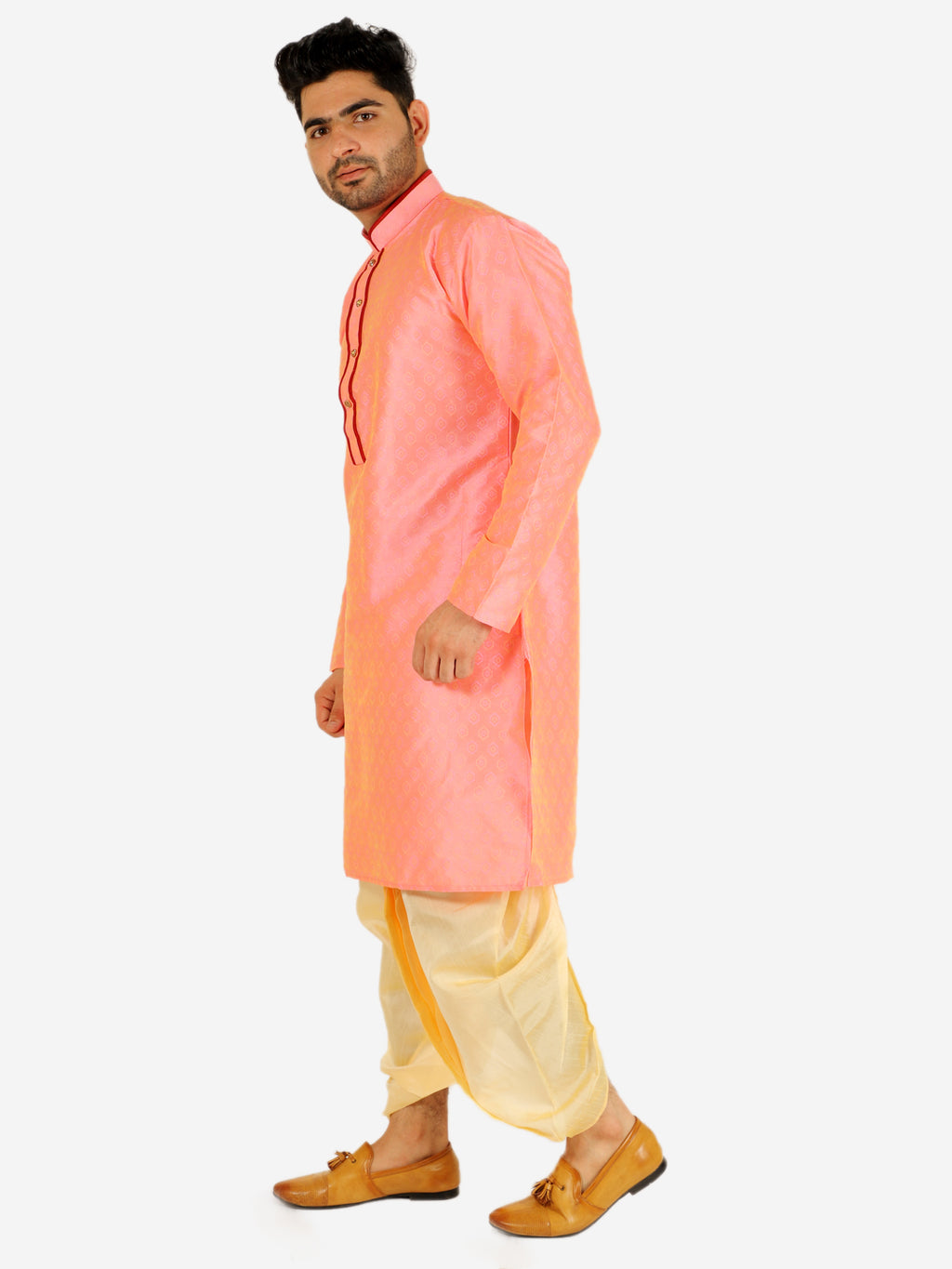 Pro Ethic Men's Dhoti Kurta Set Silk - Pink (A-105)
