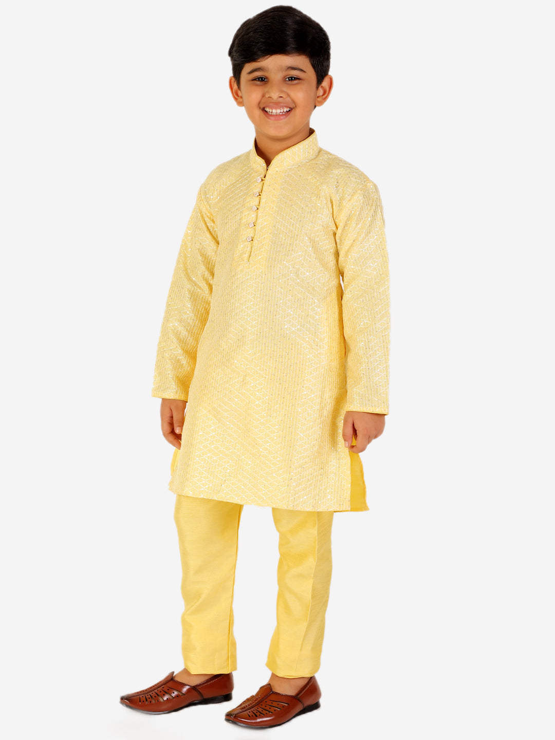 Pro Ethic Boy's Silk Jacquard Lemon Kurta Pajama Set (S-161)