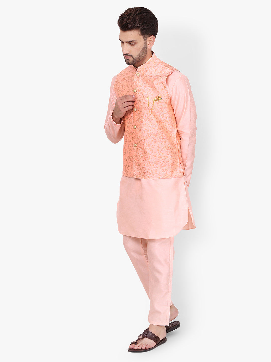 Pro-Ethic Style Developer Silk Kurta Pajama With Jacket For Men | Light Pink (C-101)