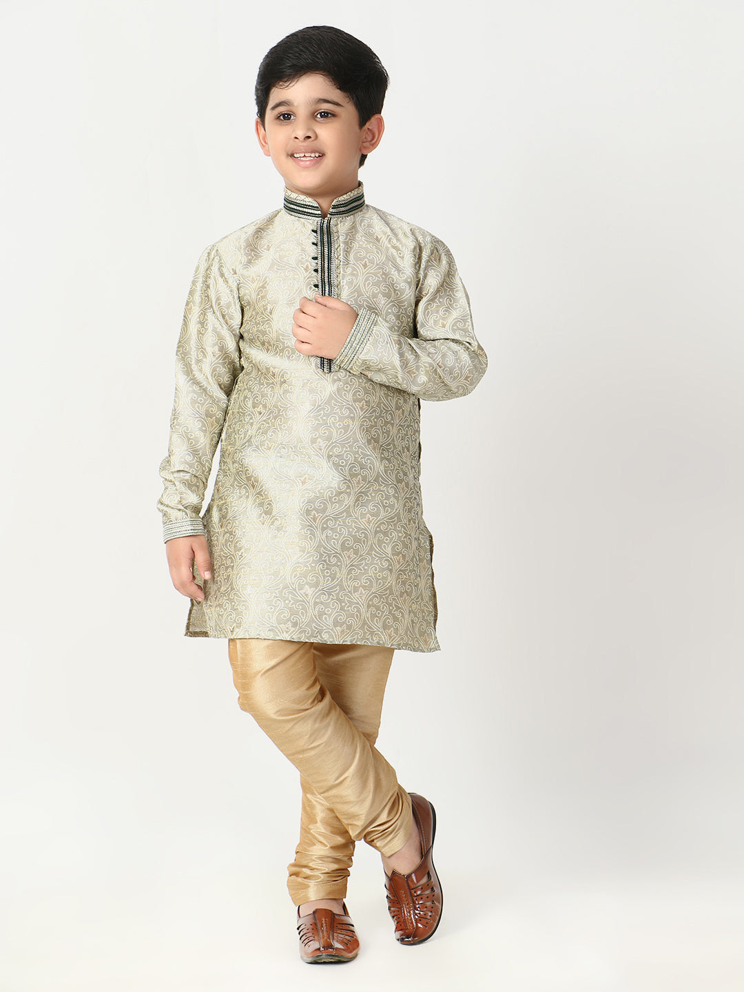 Pro Ethic Silk Kurta Pajama For Boys Light Fon Floral Print S-207