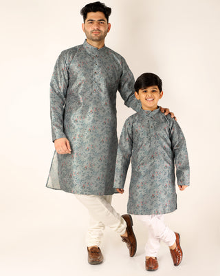 Father Son Kurta Pajama Same Dress Ethnic Wear Grey