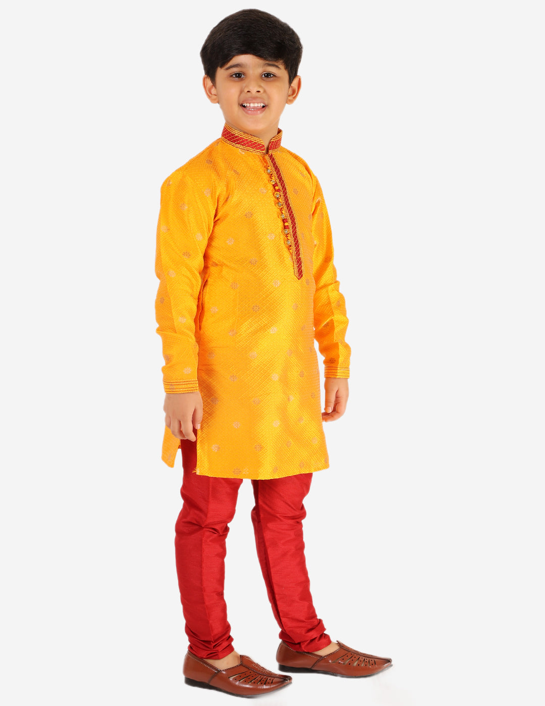 Pro Ethic Boys Kurta Pajama Set Silk Self Design Yellow (S-174)