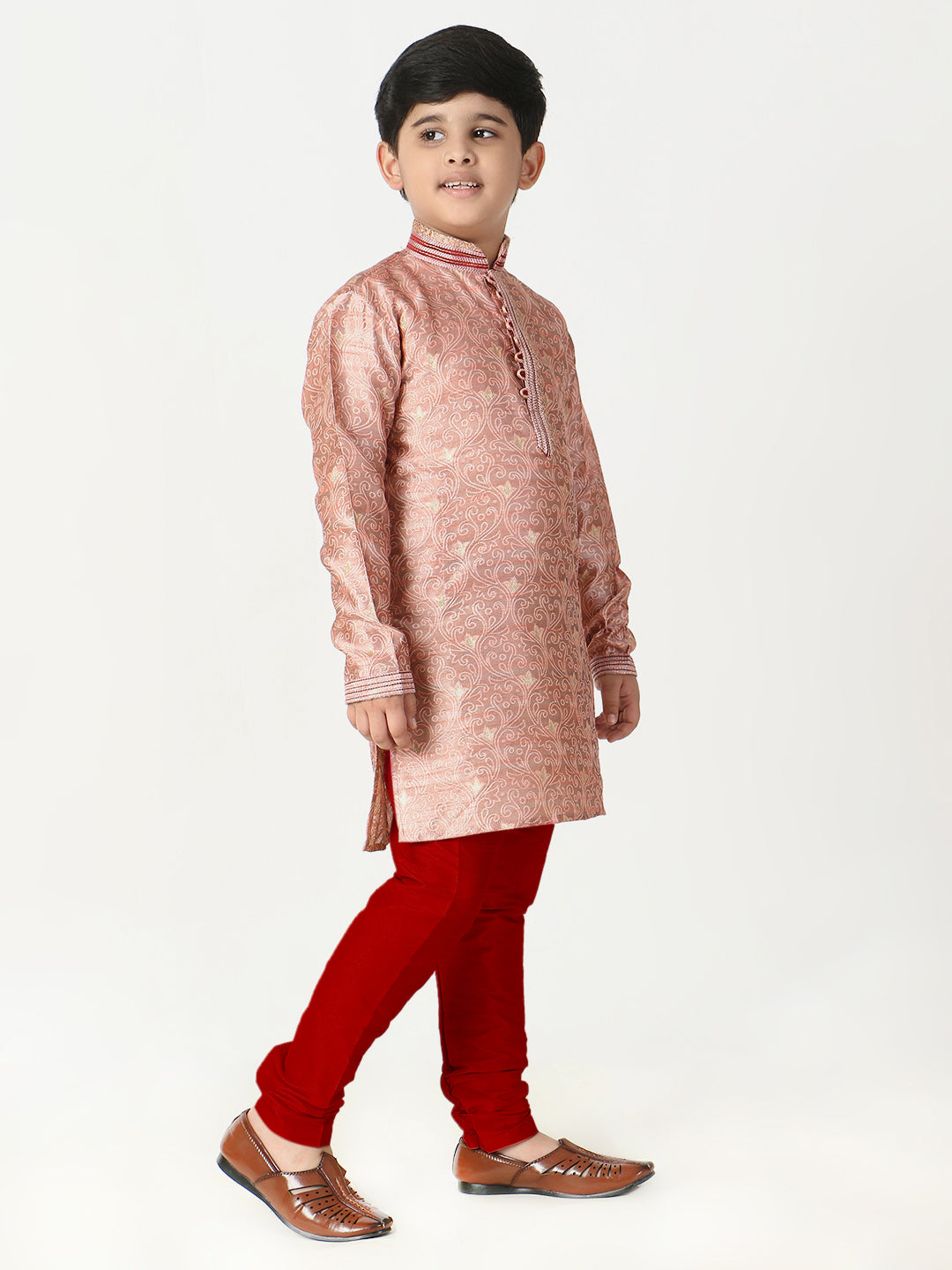 Pro Ethic Silk Kurta Pajama For Boys Pink Floral Print S-207