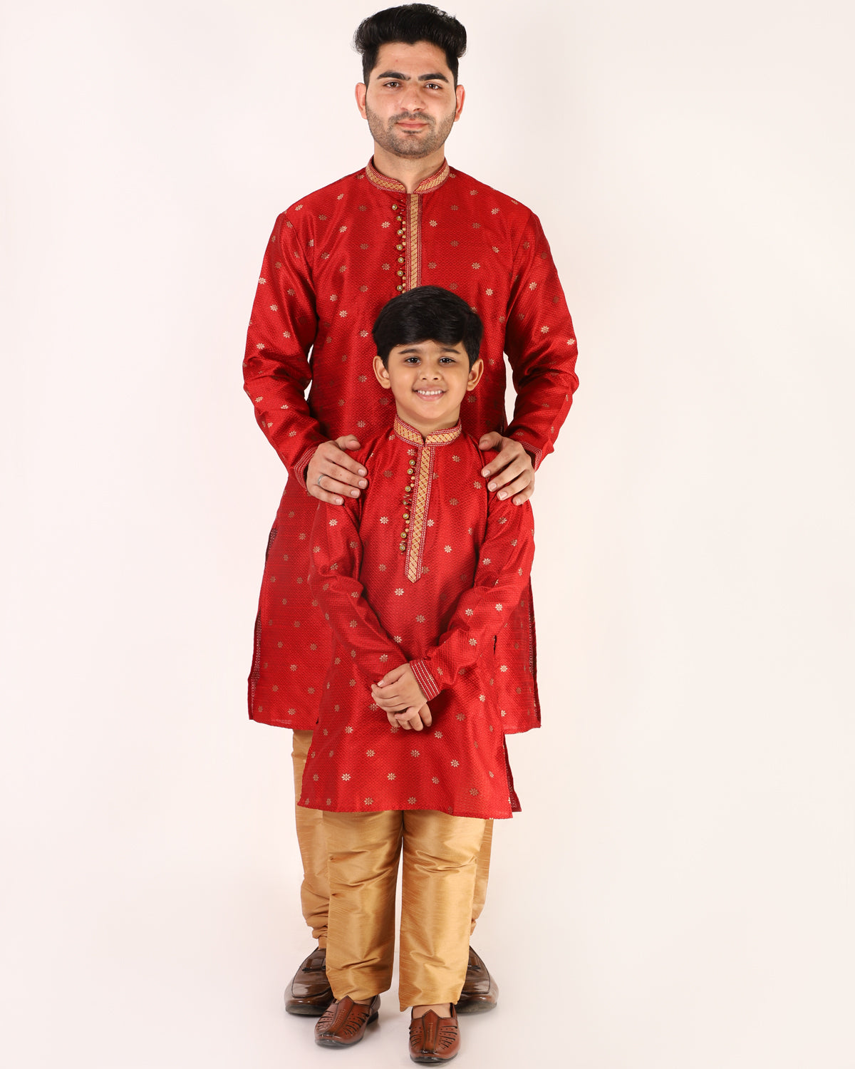 Father Son Kurta Pajama Same Dress Ethnic Wear Red