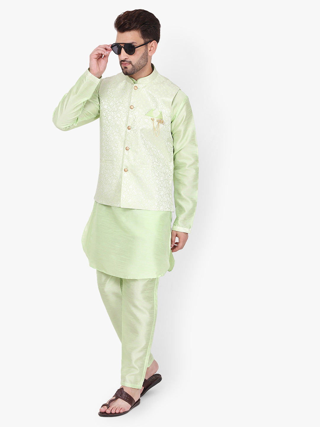 Pro-Ethic Silk Kurta Pajama With Jacket For Men | Green (C-104)