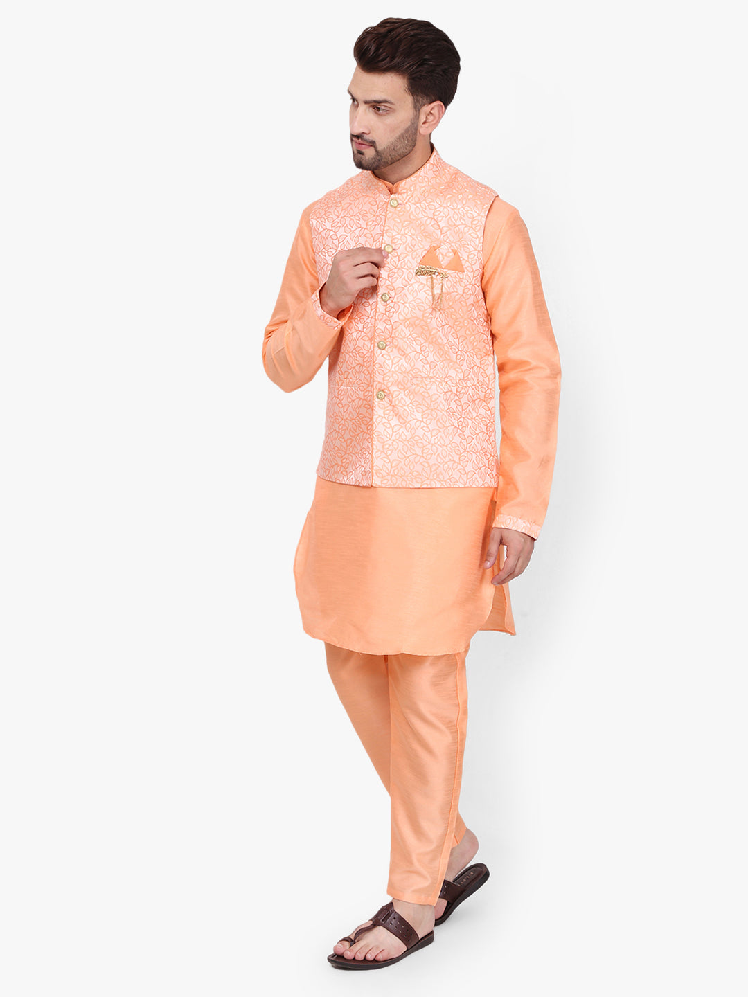 Pro-Ethic Silk Kurta Pajama With Jacket For Men | Orange (C-104)