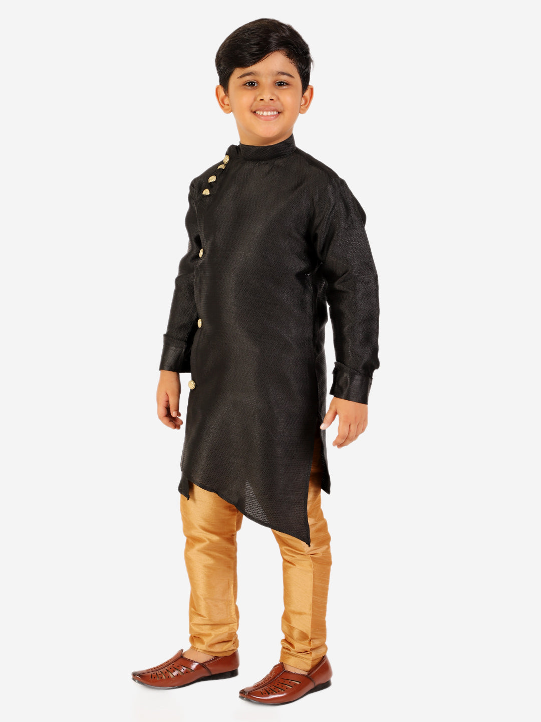 Pro Ethic Boy's Silk Jacquard Style Black Kurta Pajama Set (S-162)