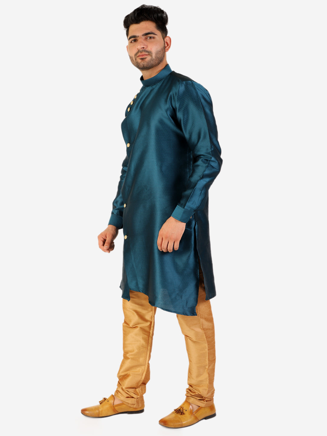 Pro Ethic Teal Green Men's Kurta Pajama Silk Self Design (A-102)