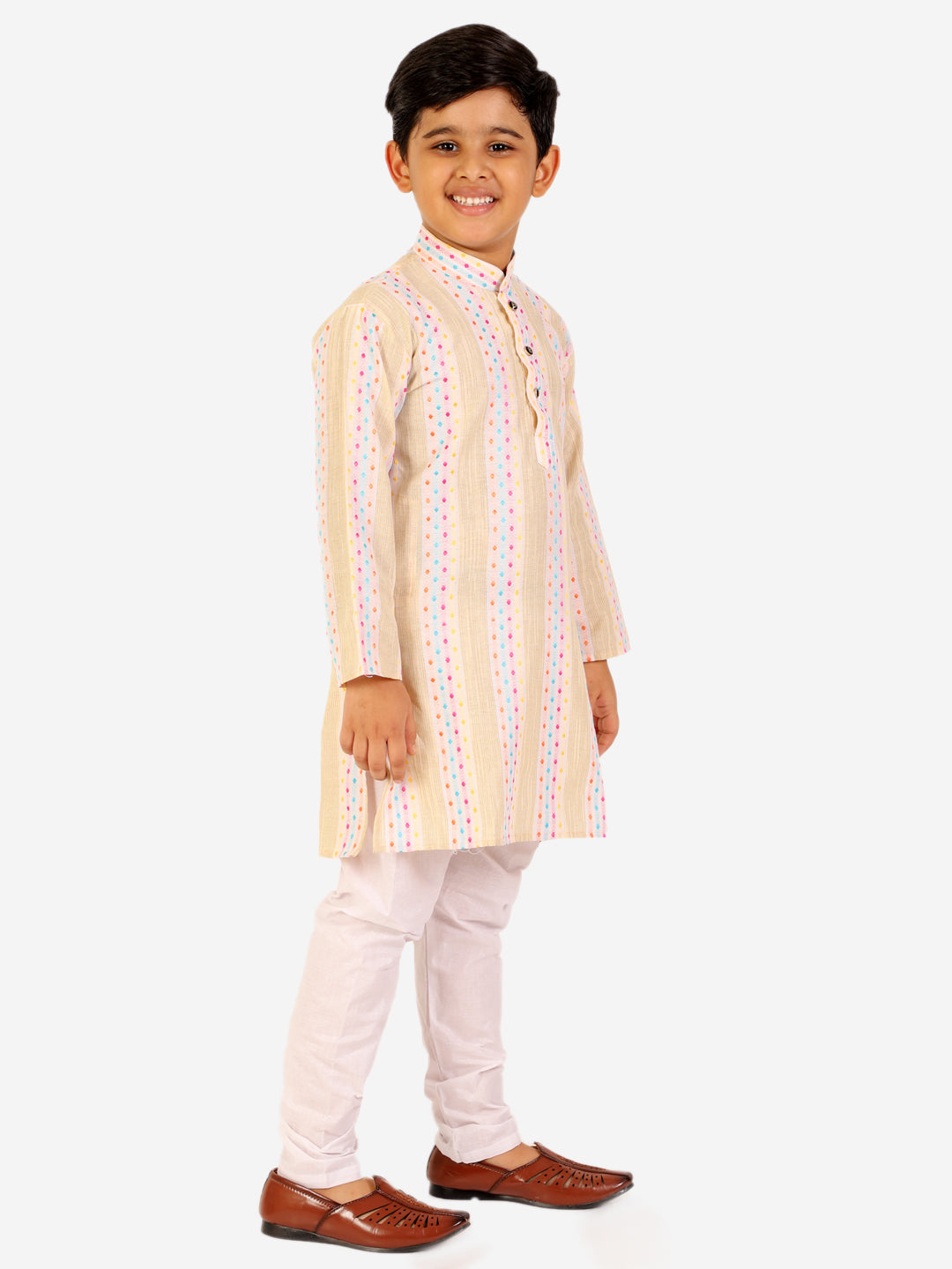 Pro Ethic Boy's Cotton Self Beige Kurta Pajama Set (S-164)