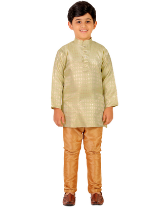 Pro Ethic Boys Kurta Pajama Set Silk Emblished Design Green (S-170)