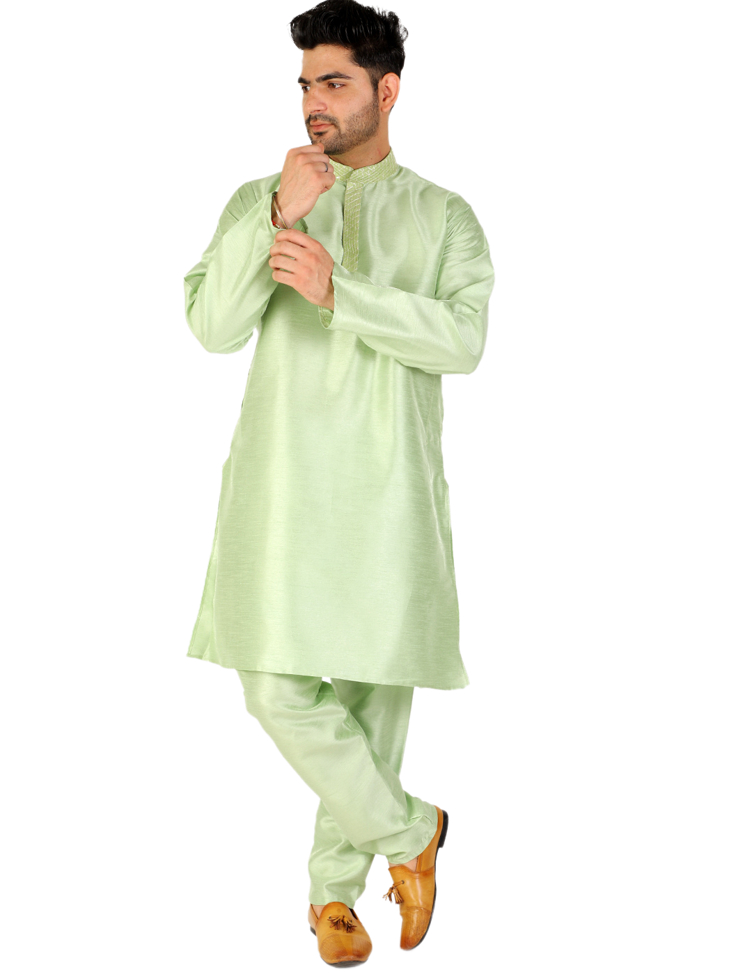 Pro Ethic Green Men's Kurta Pajama Set Silk (A-104)