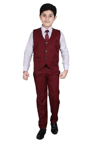 Pro Ethic Three Piece Suit For Boys Cotton Maroon Floral Print T-121