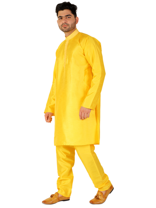 Pro Ethic Men's Kurta Pajama Set Silk - Yellow (A-104)